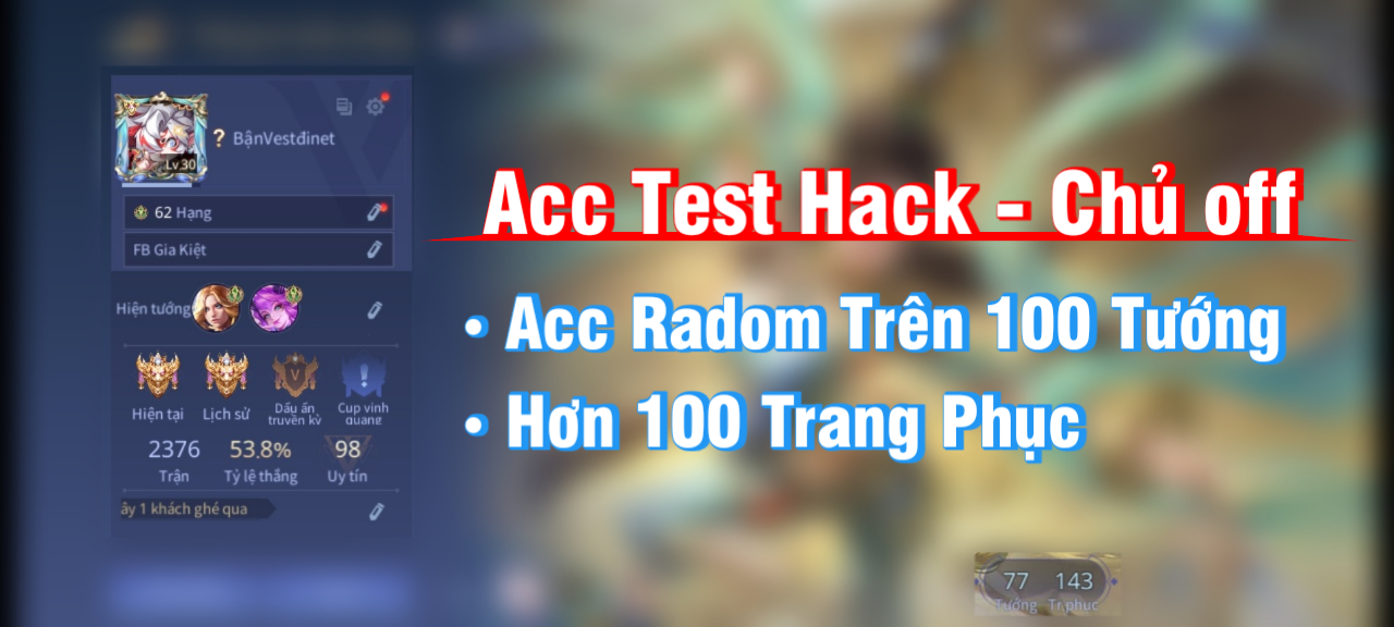 RANDOM NGẪU NHIÊN TRÊN 100 ĐẾN 200 SKIN CÓ CẢ CHỦ OUT ( ACC SAI + UY TÍN THẤP IB ADMIN ĐỂ HOÀN NICK KHÁC]